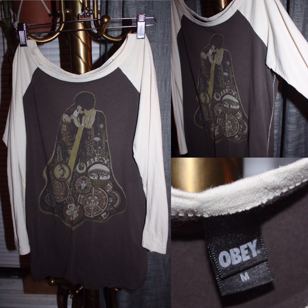 Obey hippie 3/4 length sleeve baseball tee
